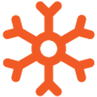 Orange snowflake icon with six branches.