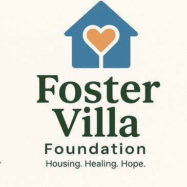 Logo of Foster Villa Foundation with heart and house symbol.
