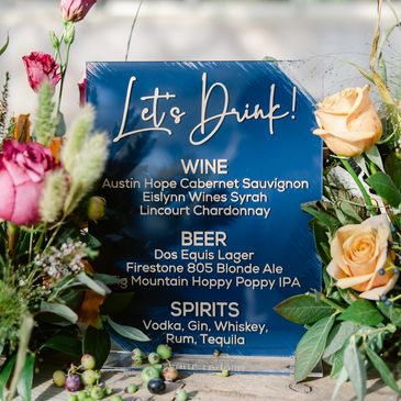 Acrylic wedding bar menu sign with florals