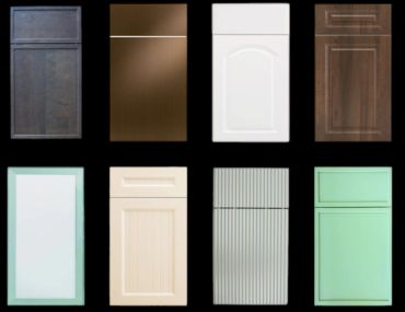 Eight different cabinet door styles and colors.