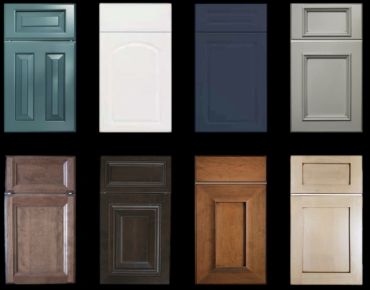 Various cabinet door designs in different colors and finishes.