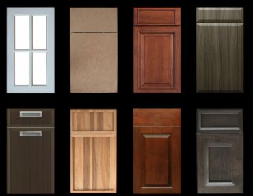 Variety of cabinet door designs in different styles and finishes.