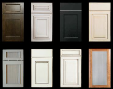 Various styles of cabinet doors in different colors and designs.