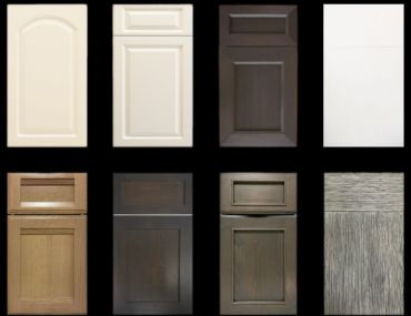 Eight different kitchen cabinet door styles and colors.