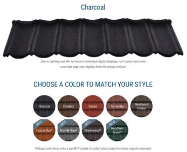 Charcoal roof tile color with various color options shown.