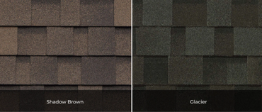 Comparison of Shadow Brown and Glacier roofing shingles.