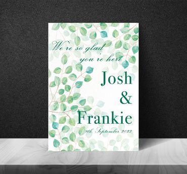 Eucalyptus watercolour welcome sign