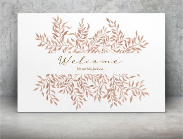 Brown ink welcome sign