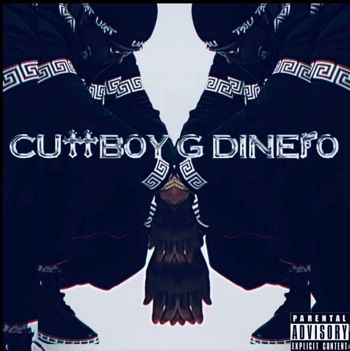 Mirrored image of a person in black with bold text "CUTT BOY GDINEFO".