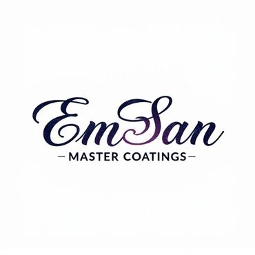 Logo of EmSan Master Coatings with elegant script and bold tagline.