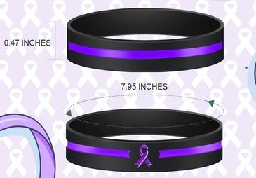 Silicone rubber bracelet with purple line and ribbon