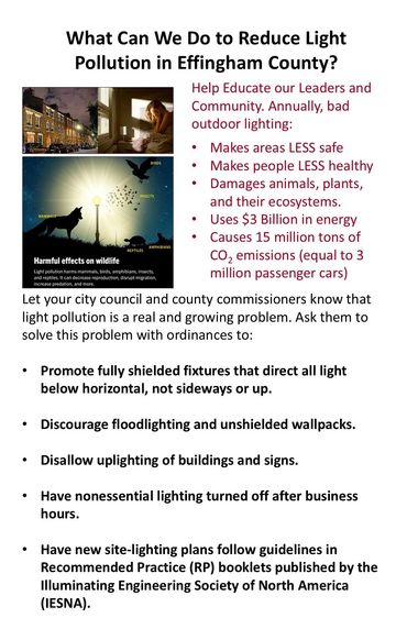 Poster shows unsafe and unhealthy lighting and lists lighting options better for people and nature.