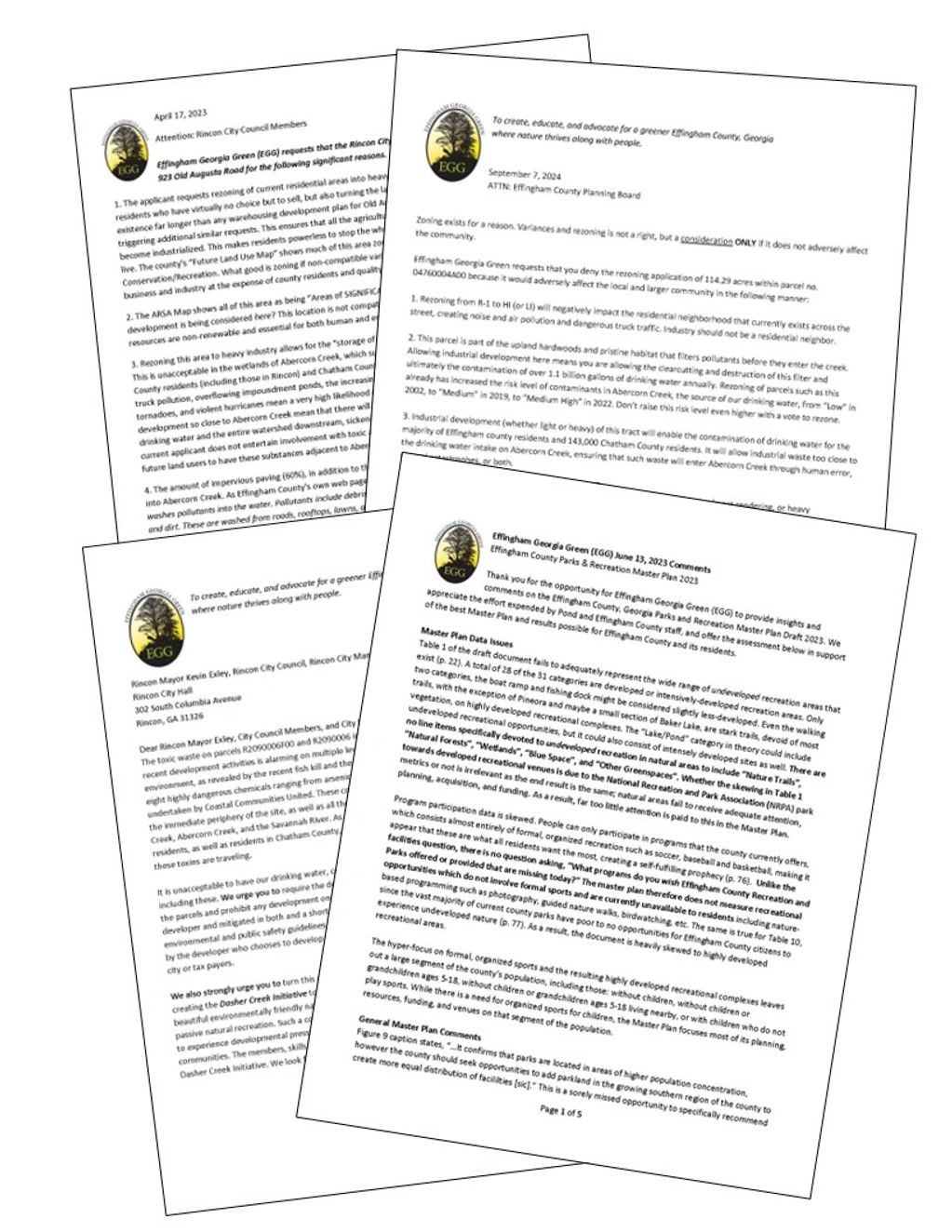 Example of documents EGG researches and submits to policy makers to advocate for our environment.