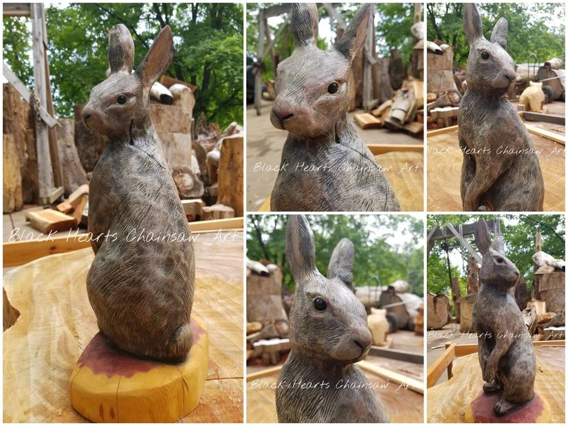 Rabbit Chainsaw Carving Bunny Hand Carved Wood Carving Black Hearts Chainsaw Art St. Louis