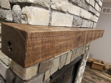 hand hewn custom mantel wood