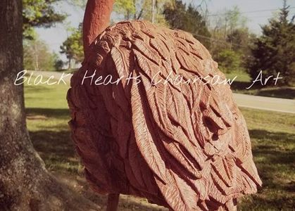 Wood Handcarved Fullsize Pink Flamigno Sculpture Black Hearts Chainsaw Art chainsaw carving St Louis
