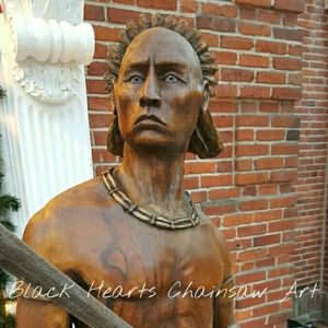Hand Carved Native American Warrior Sculpture - American Indian Chainsaw Carving - Cigar