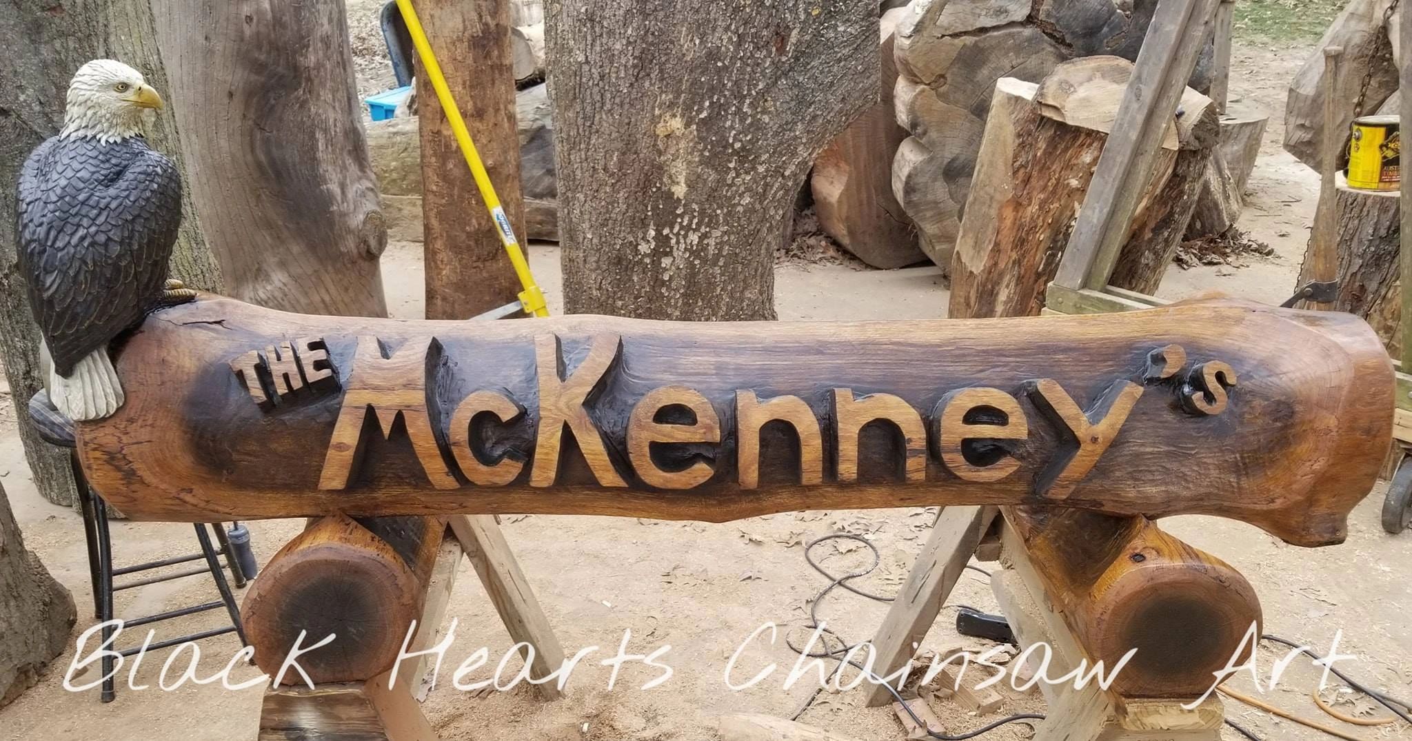 Bald Eagle Chainsaw Carving Wood Sculpture American Black Hearts Chainsaw Art Midwest Missouri