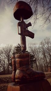 Battle Cross Sculpture by Black Hearts Chainsaw Art - Wood Carving Soldiers Memorial