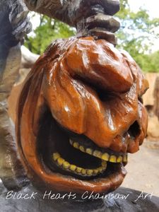 Chainsaw Carved / Hand Carved Wooden Halloween Skeleton and Pumpkins / Jack-o-Lantern
