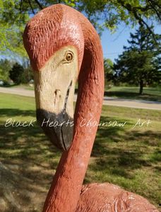 Wooden Hand Carved Full Size Pink Flamigno Sculpture by Black Hearts Chainsaw Art - Chainsaw Carving