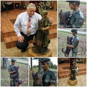 Vietnam Soldier K9 Sculpture by Black Hearts Chainsaw Art - Wood Carving Soldiers Memorial