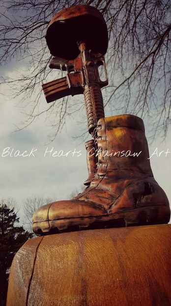 Soldier's Memorial / Batlle Field Cross Wooden sculpture carved by Black Hearts Chainsaw Art
