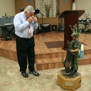 Vietnam Soldier K9 Sculpture by Black Hearts Chainsaw Art - Wood Carving Soldiers Memorial