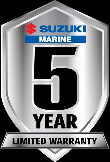 Suzuki Marine 5 Year Limited Warranty badge with metallic shield design.