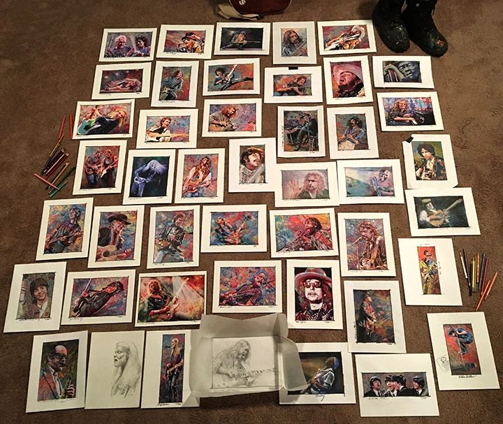 Color pencil original sketches of the original oil paintings for the Art that Rocks music art series