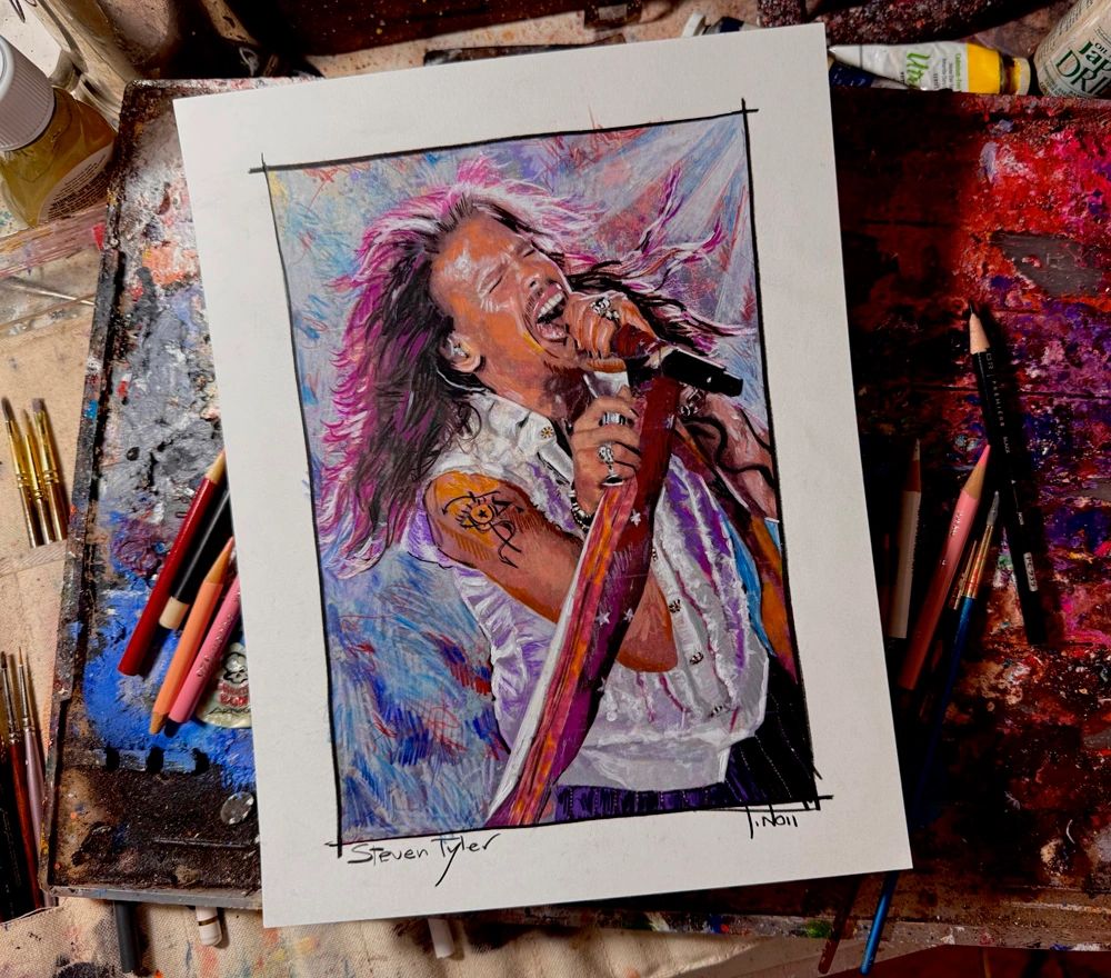 Steven Tyler small color study for the large oil painting.