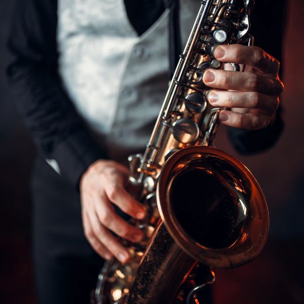 a person holding a saxophone