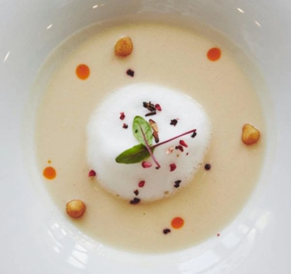 White tomato soup with hazelnuts, Brasserie on 7, Riva Waterfront, Split, Croatia