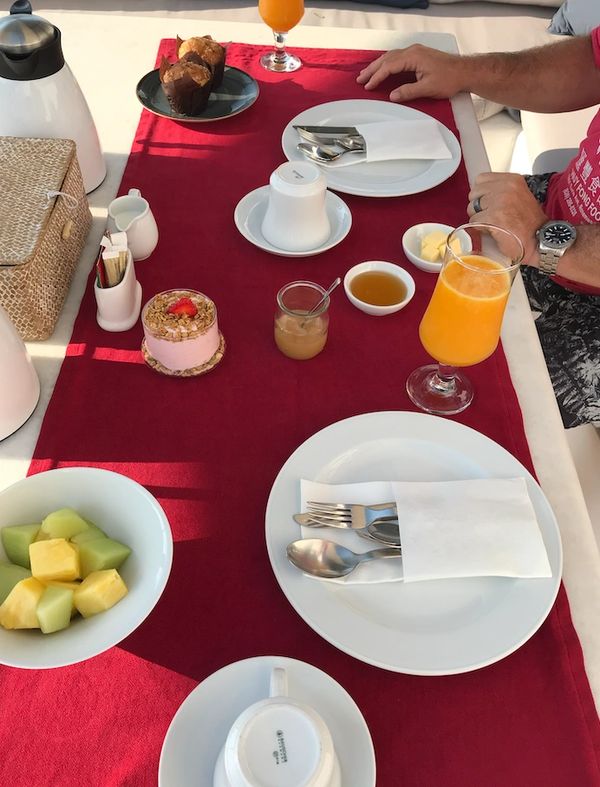 Our luxury cave villa's daily breakfast delivery, Oia, Santorini
