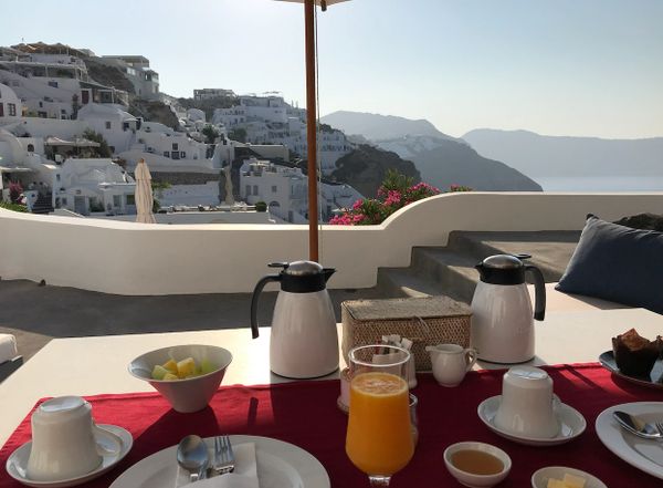 Our luxury cave villa's daily breakfast delivery, Oia, Santorini