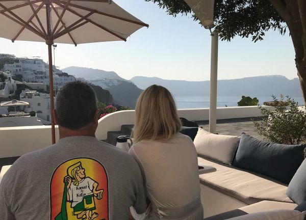 Our luxury cave villa's daily breakfast delivery, Oia, Santorini