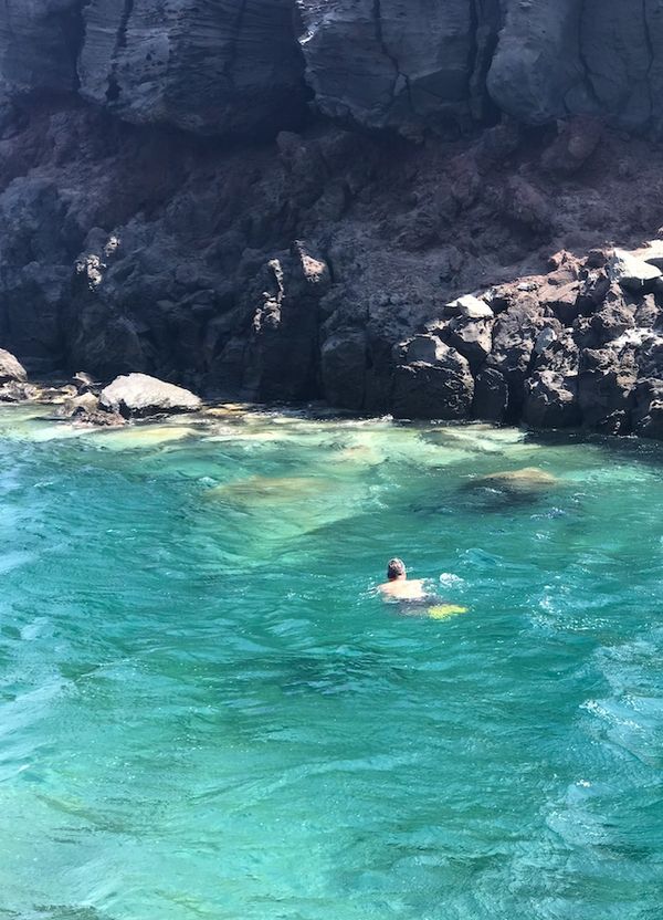 Swimming out to the dive spot, Santorini