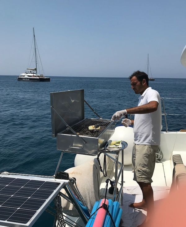 Lunch on our catamaran, Oia, Santorini