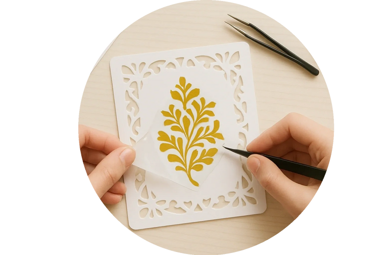 A beautifully handcrafted card, with vinyl designs tailored to your specifications