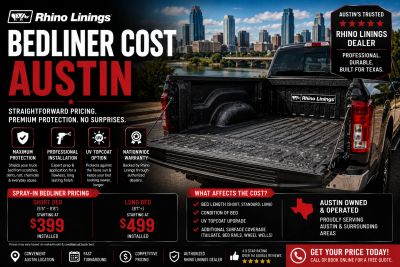 spray in bedliner cost Austin Texas. Rhino Linings, Line X, Patriot Liner