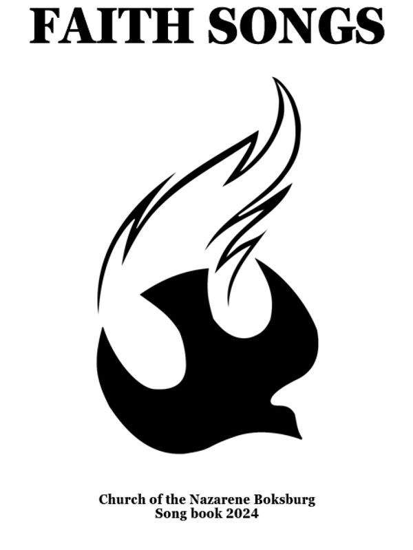 Cover of a 2024 faith songbook from Church of the Nazarene Boksburg with a stylized dove symbol.