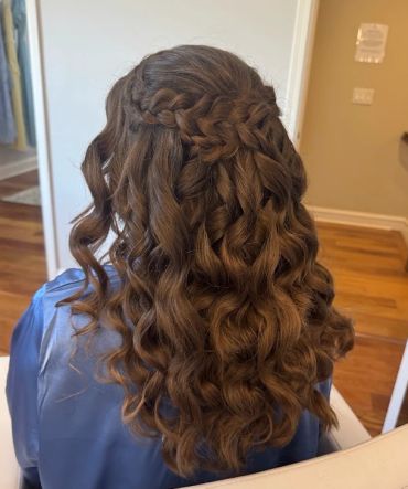 Curly hair with braided crown hairstyle