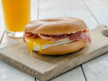 orange juice, bagel, breakfast