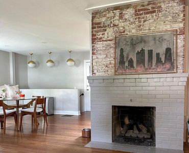 Chicago Skyline pulp painting in float frame.