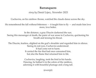 Barranquero, text by Daniel López (excerpt), in English. Accompanies pulp painting by Don Widmer.