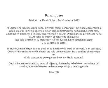 Barranquero, text by Daniel López (excerpt), in Spanish. Accompanies pulp painting by Don Widmer.