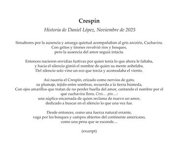 Crespín, text by Daniel López (excerpt), in Spanish. Accompanies pulp painting by Don Widmer.
