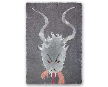 Don Widmer, Krampus 4, I carry them to my lair, pulp painting on handmade paper, 36 x 24 inches