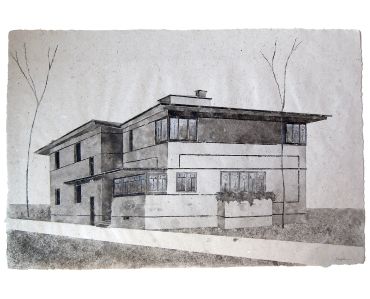 Frank Lloyd Wright House, American Systems Built Home, H Howard Hyde House, Don Widmer pulp painting