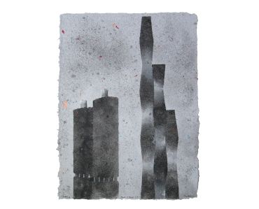 "Pieces of Chicago," pulp painting on handmade paper by Don Widmer. Size: 24 x 18 inches
